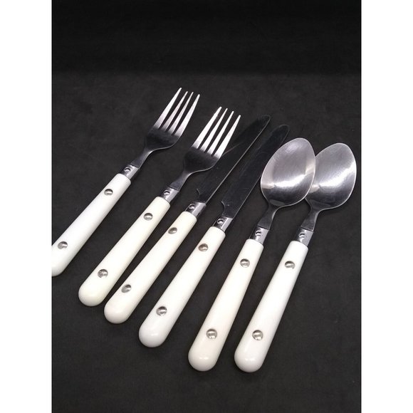 Rogers Co.  Stainless china Stanley Roberts 'Tango 1' Riveted White Handle 6 pc - Picture 1 of 7